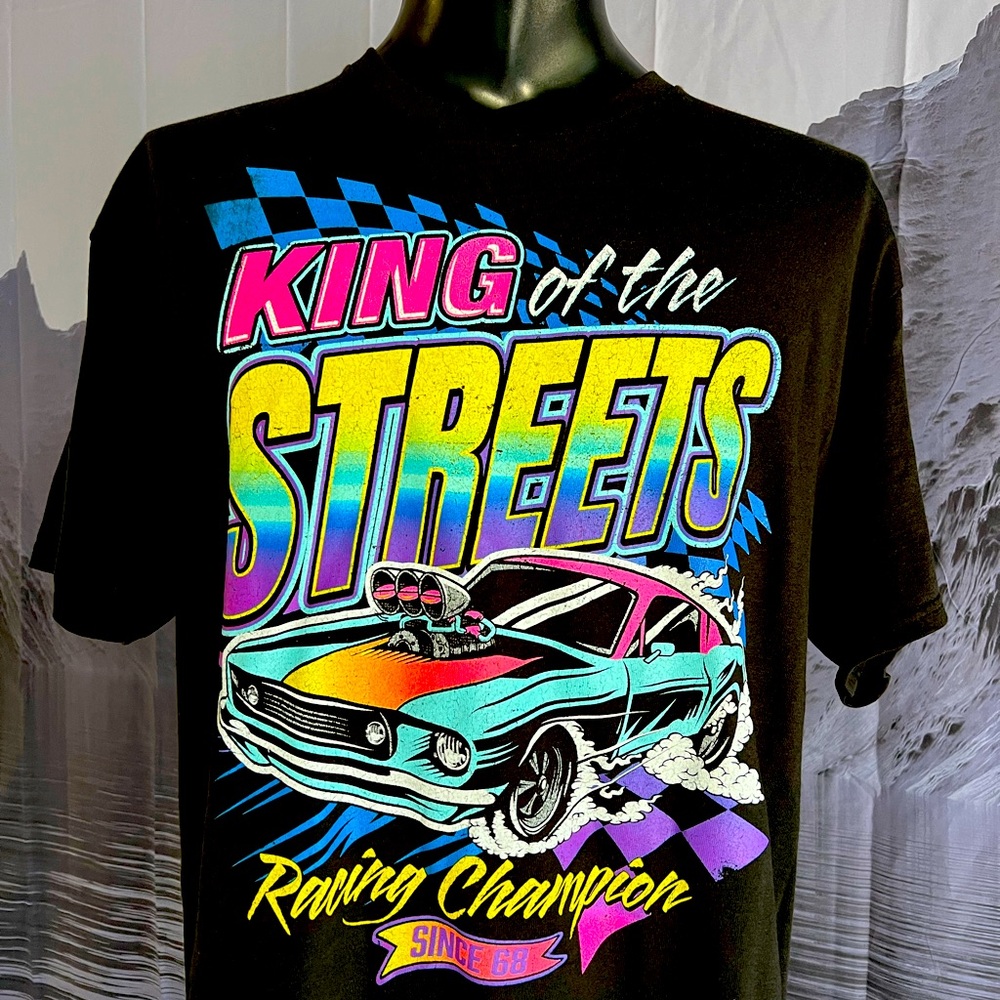 New King of The Streets Neon Racing Champ 69 Shirt NASCAR Racing Retro Style XL